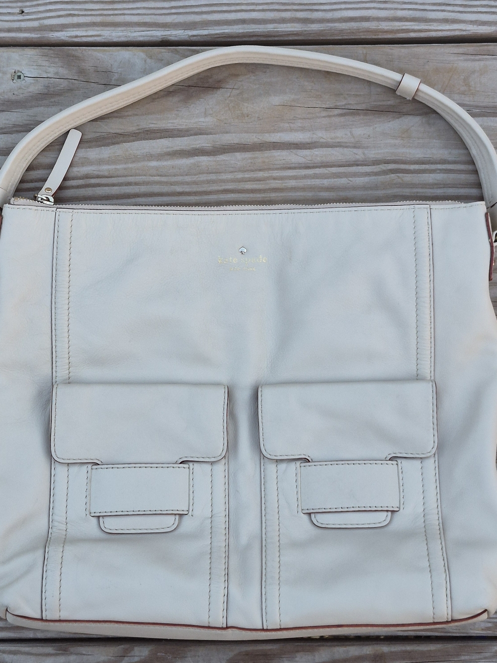 Kate Spade New York Light Tan Leather Purse Hobo Shoulder Bag Bone